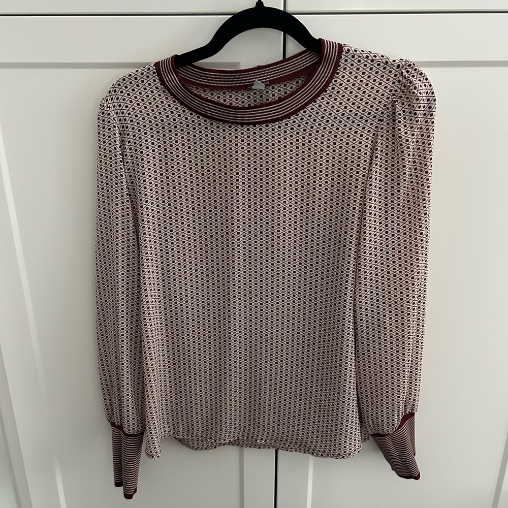 Tristan Burgundy and White Patterned Blouse